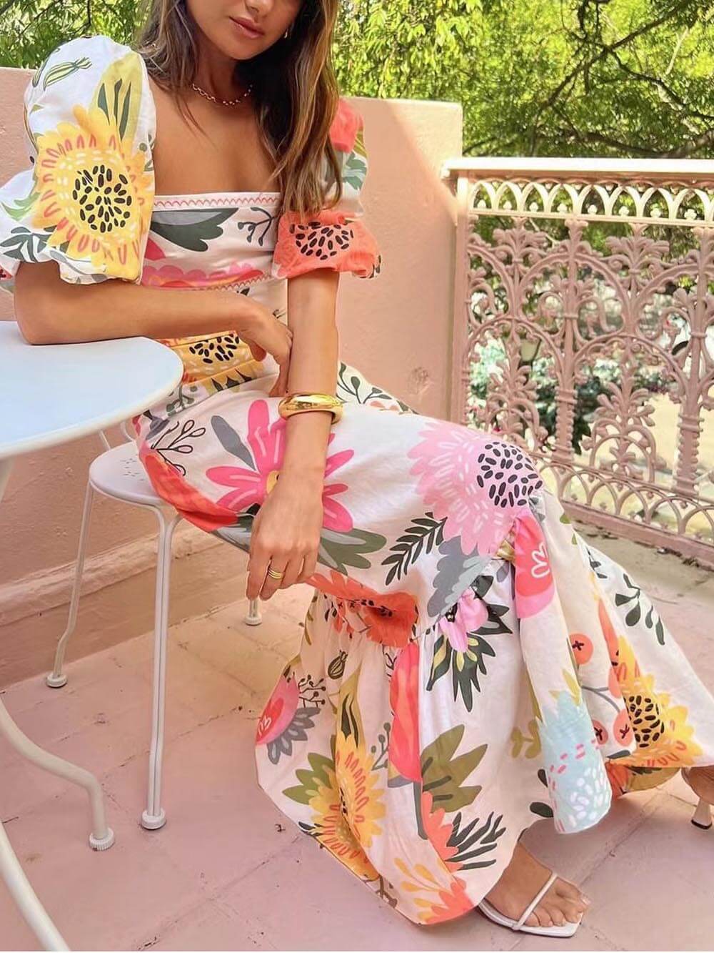 Ella | Blumiges Maxikleid Sommer Für Damen Mit Quadratischem Ausschnitt-3