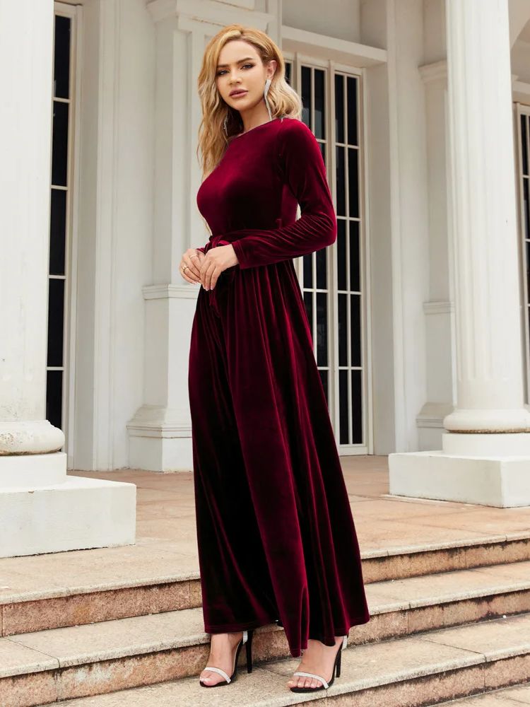 Damen Samt Abend Maxikleid