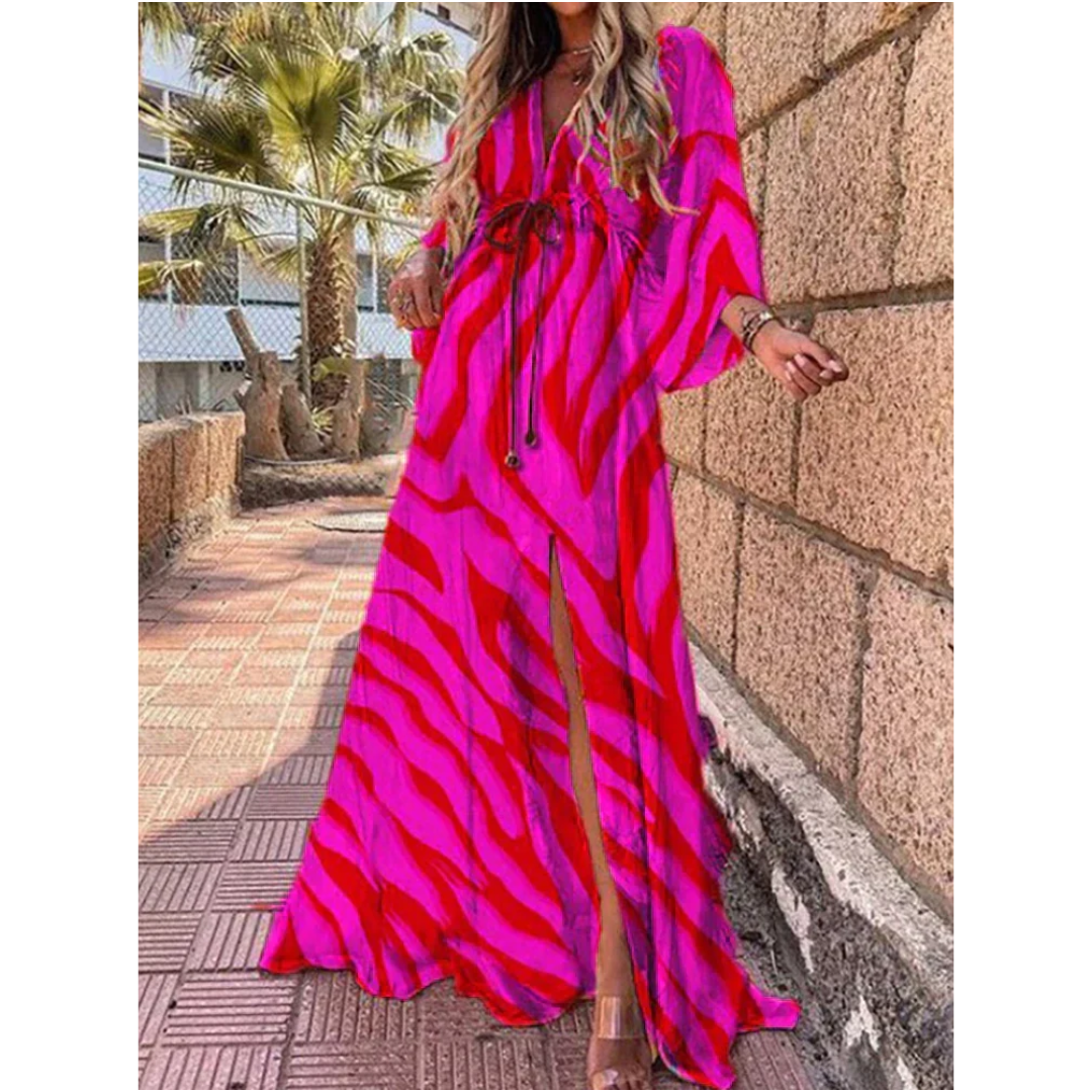 Lena | Maxikleid V-Ausschnitt Mit Schlitz Für Damen - Elegantes Lange Kleid Für Sommer & Festliche Anlässe 3