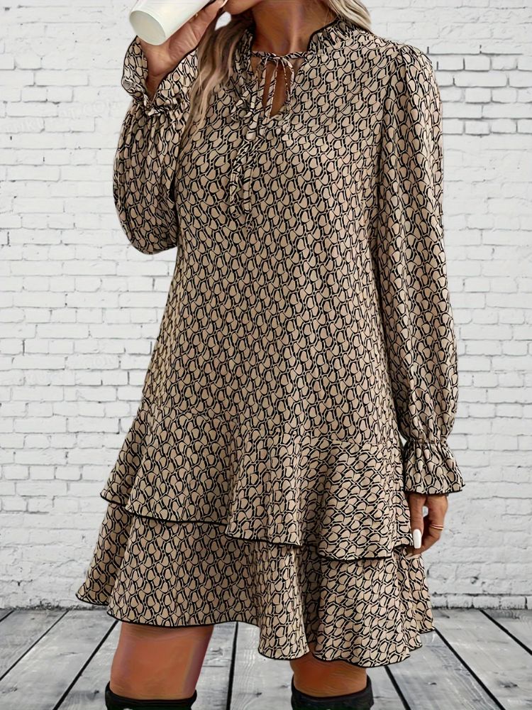 Midikleid mit gerafften Ärmeln in Übergröße Bedruckt