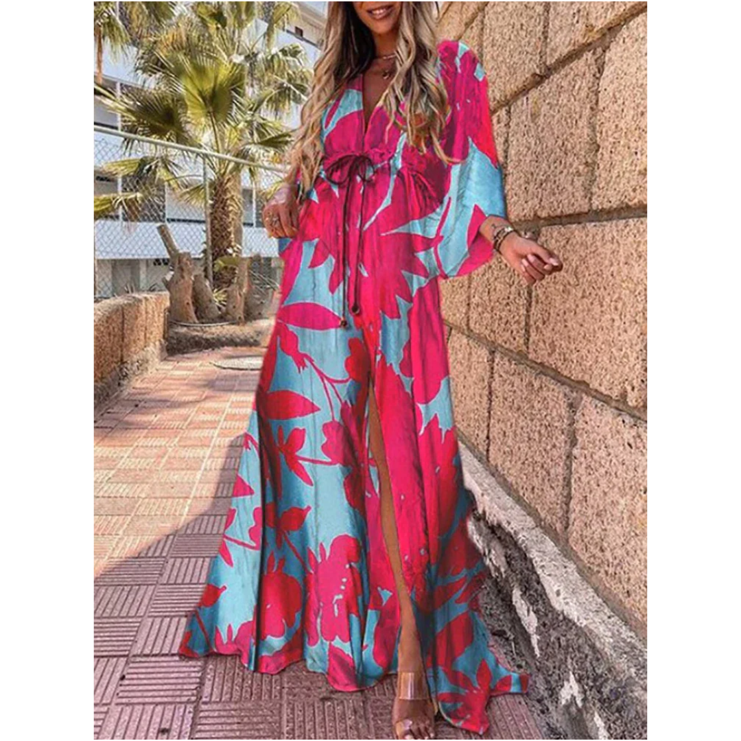 Lena | Maxikleid V-Ausschnitt Mit Schlitz Für Damen - Elegantes Lange Kleid Für Sommer & Festliche Anlässe 4