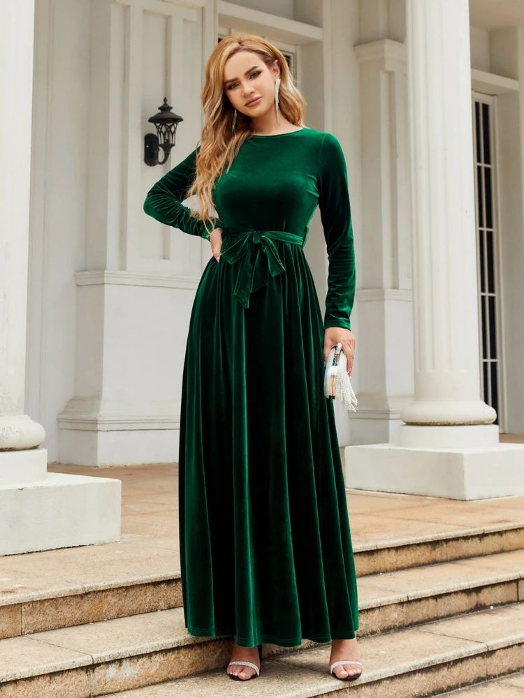 Damen Samt Abend Maxikleid