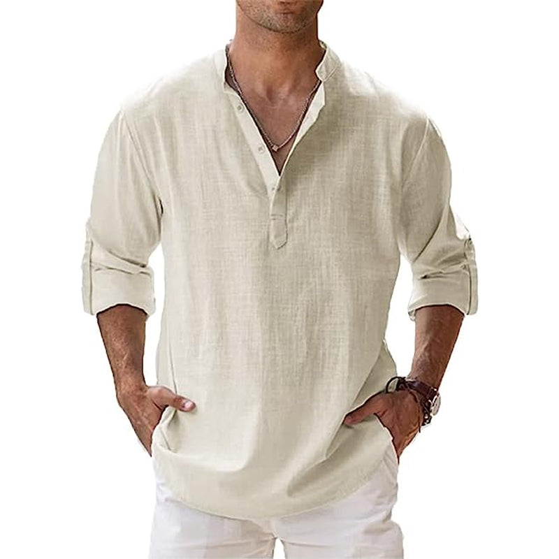 Borris | Herren Leinenhemd Henley für Sommer und Freizeit-2