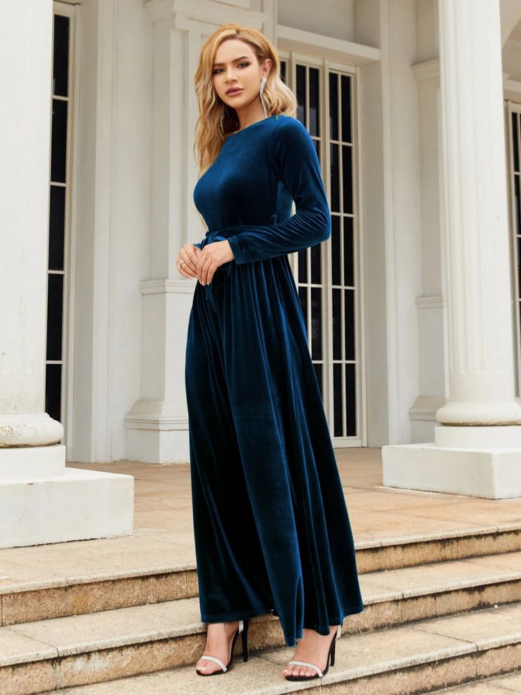 Damen Samt Abend Maxikleid