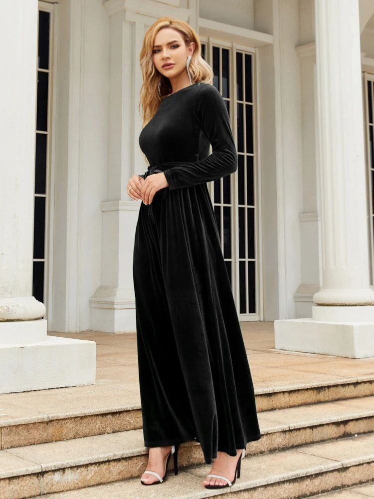 Damen Samt Abend Maxikleid