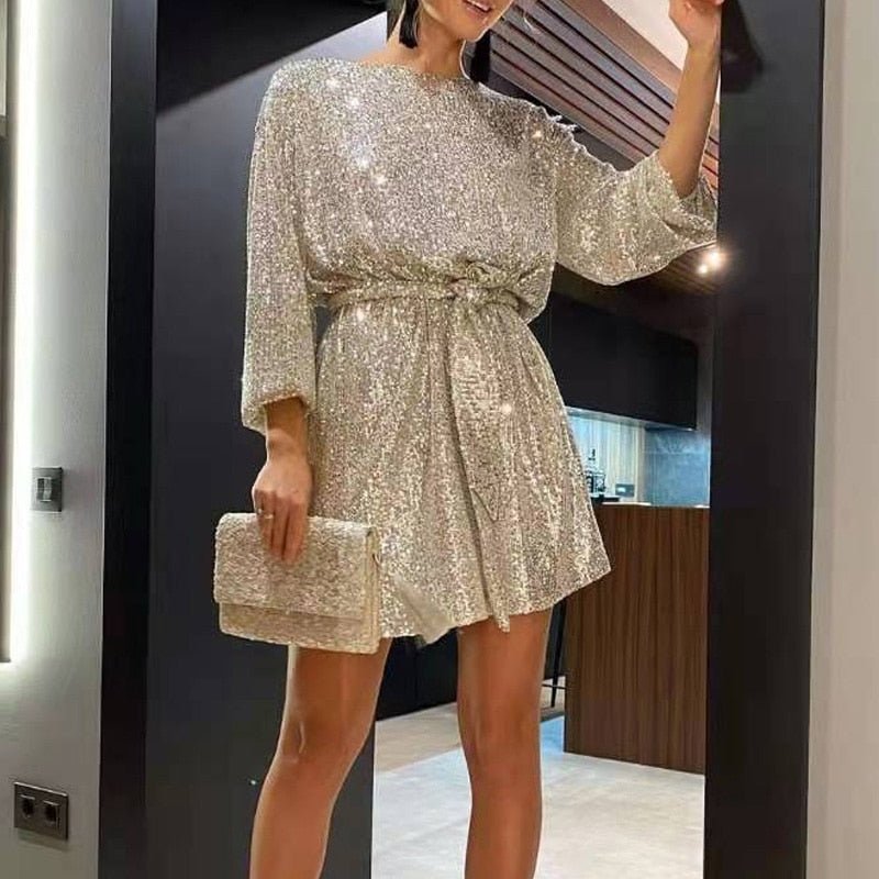 Ailke Glitzerndes Minikleid für Damen – Pailletten Design, Flatternde Passform, Schwarz 4
