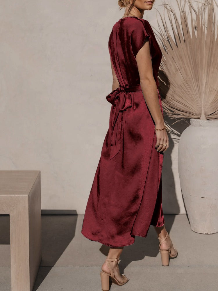 Amara | Elegantes Wickelkleid Midi für Damen im Satin-Look 8