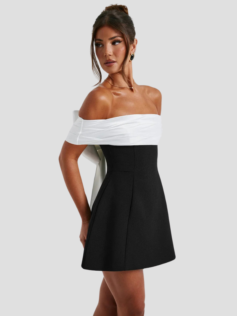 Anouk | Elegantes Damenkleid Für Hochzeitsgäste – Schwarz-Weiße Mini-Bogenkleid 5