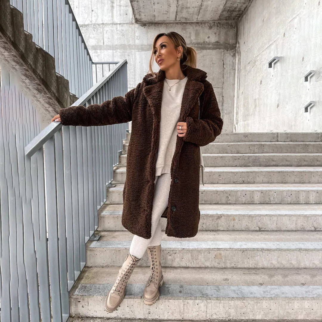 Aurora Damenjacke – Lange Teddy-Jacke in Beige, Warm und Stilvoll 3