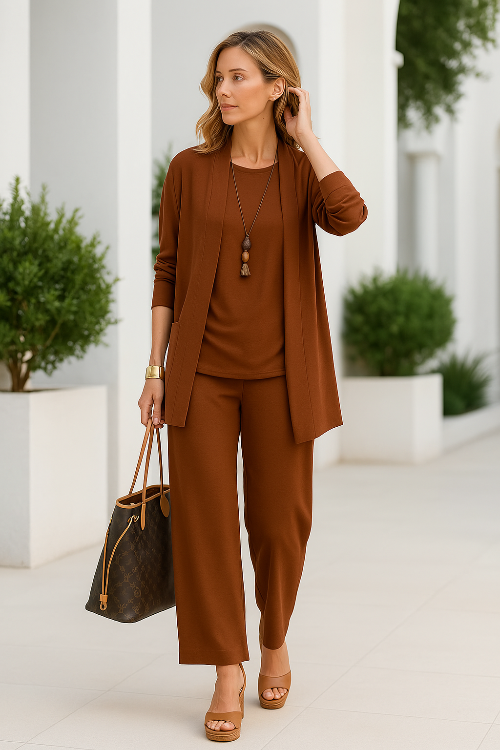 Aurora | Elegantes Dreiteiliges Damen Set Mit Cardigan, Top Und Hose 1
