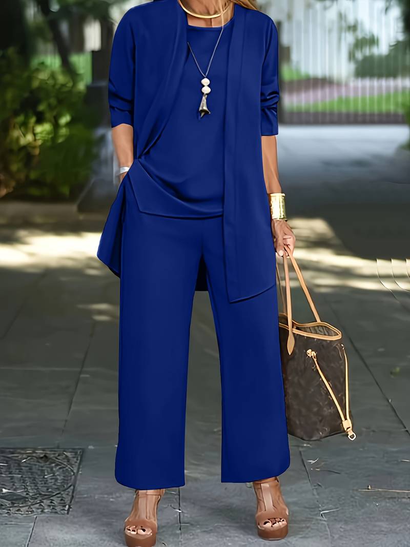 Aurora | Elegantes Dreiteiliges Damen Set Mit Cardigan, Top Und Hose 5