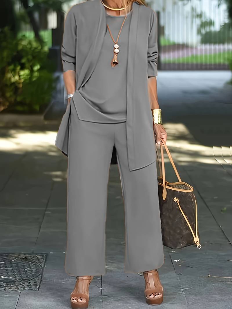 Aurora | Elegantes Dreiteiliges Damen Set Mit Cardigan, Top Und Hose 7