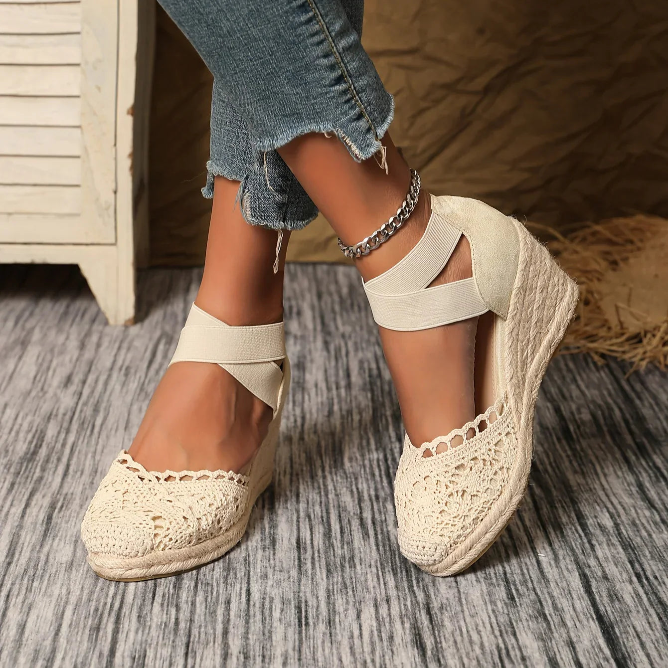 BRIGID Espadrille Wedge Sandalen für Damen – Gehäkeltes Obermaterial, Komfortabel 0