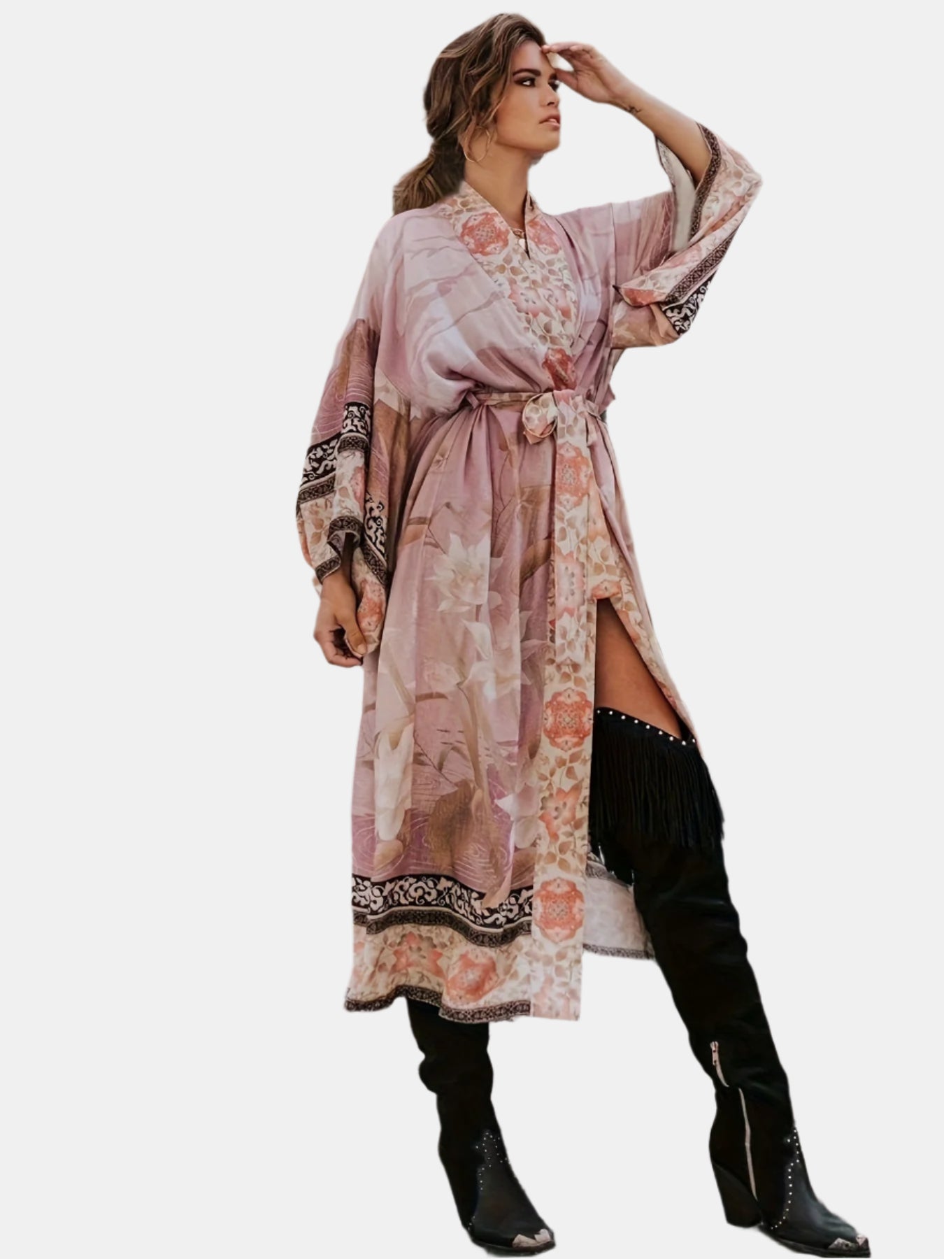 Barbara | Lange Damen Kimono mit Blumenprint 3