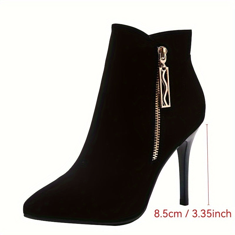 Benthe | Fluwelige schwarze Ankle Boots mit hohen Absätzen 5