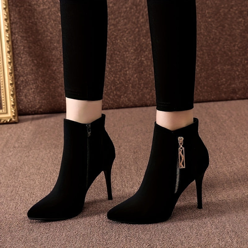 Benthe | Fluwelige schwarze Ankle Boots mit hohen Absätzen 6