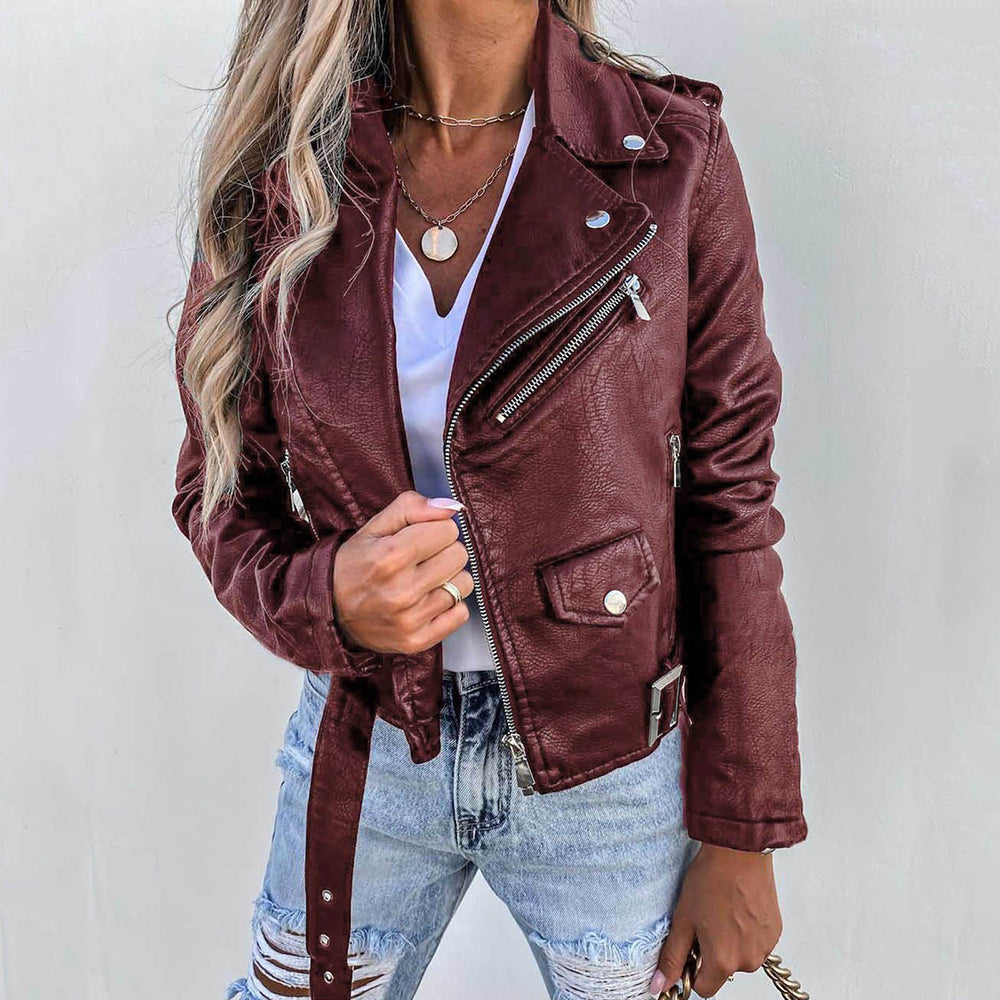 Damen Leren Herbstjacke – PU-Leder, Stilvoll mit Gürtel 4