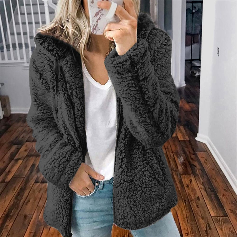 Damen Teddyjacke – Ultraweiches Plüschmaterial, Kapuze 2