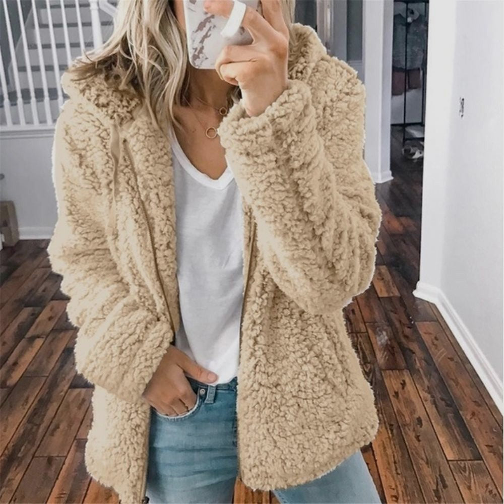 Damen Teddyjacke – Ultraweiches Plüschmaterial, Kapuze 3