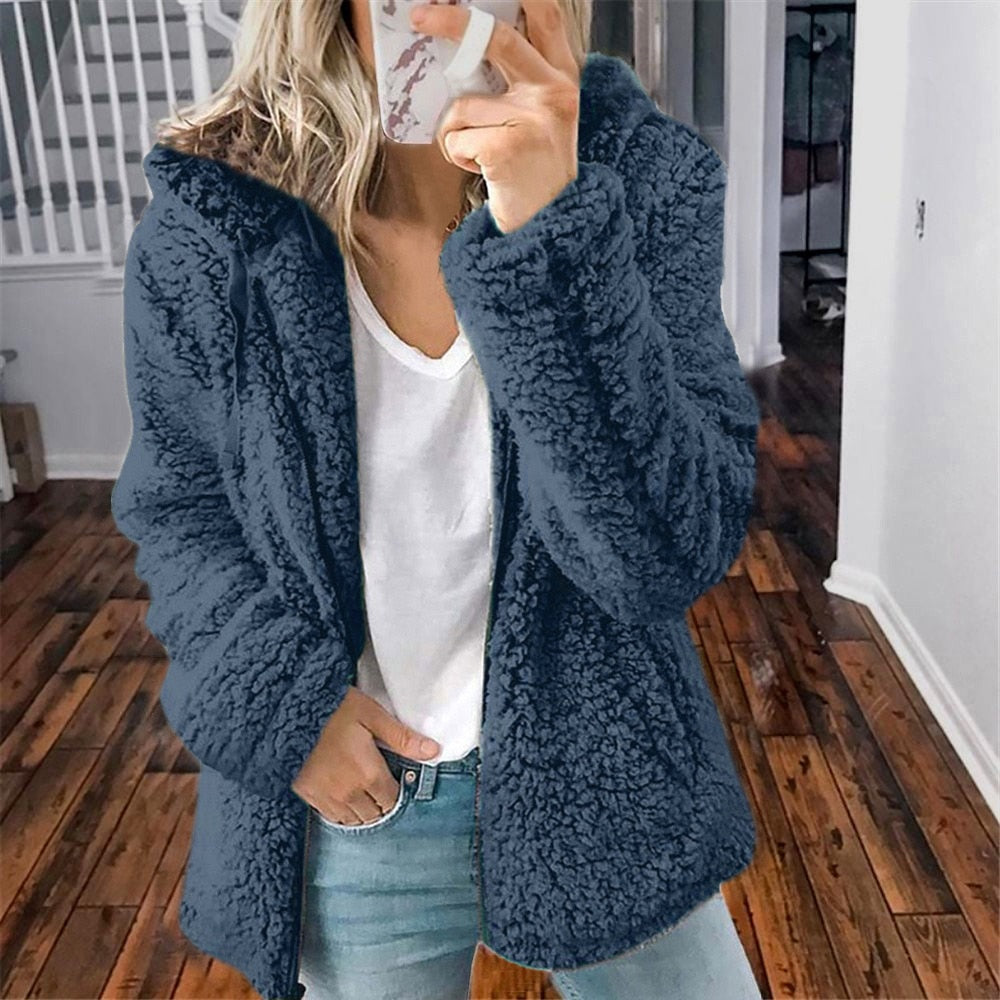 Damen Teddyjacke – Ultraweiches Plüschmaterial, Kapuze 6