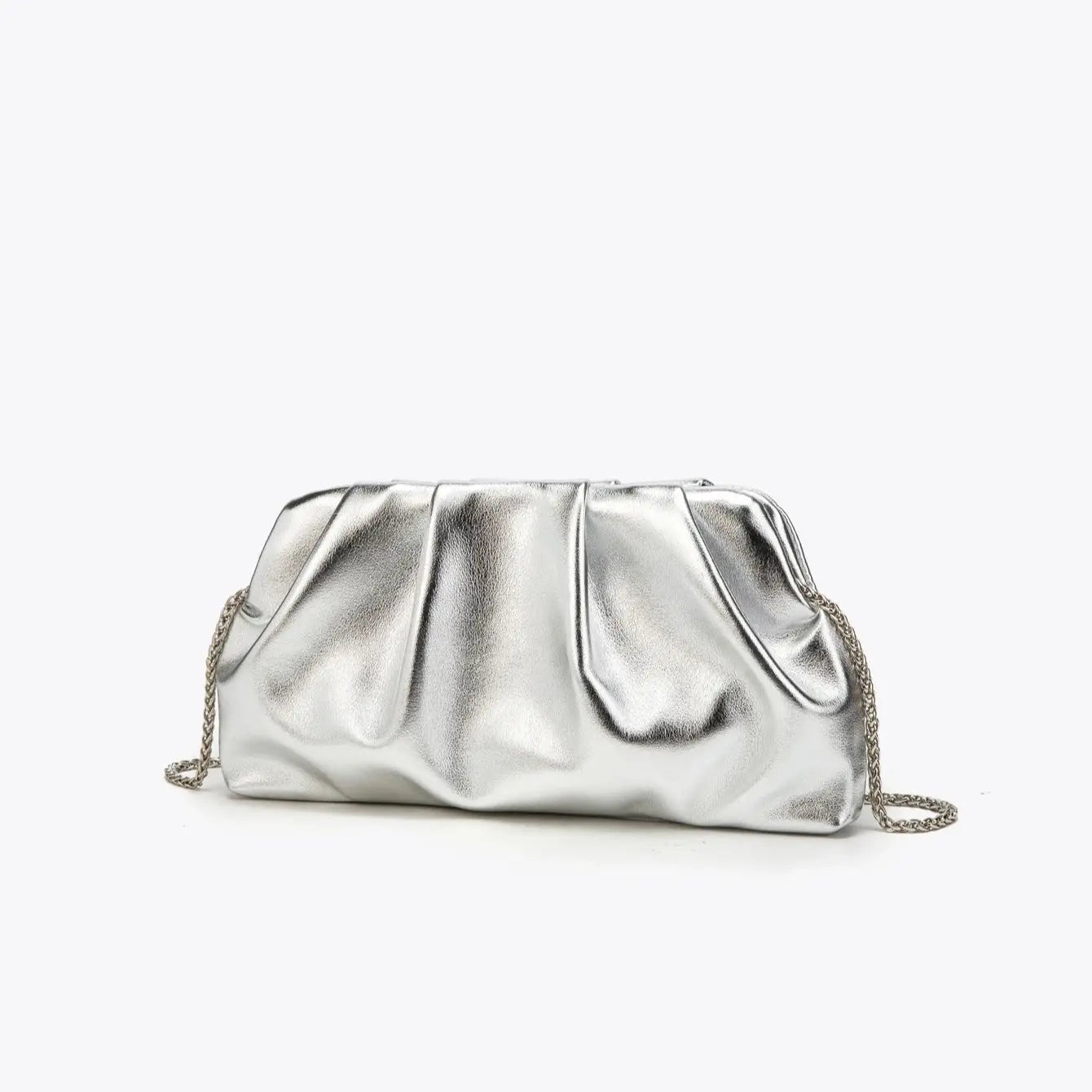 Elegante Geplooide Clutch aus PU-Leder mit Metallic-Finish und Abnehmbarer Kette 4