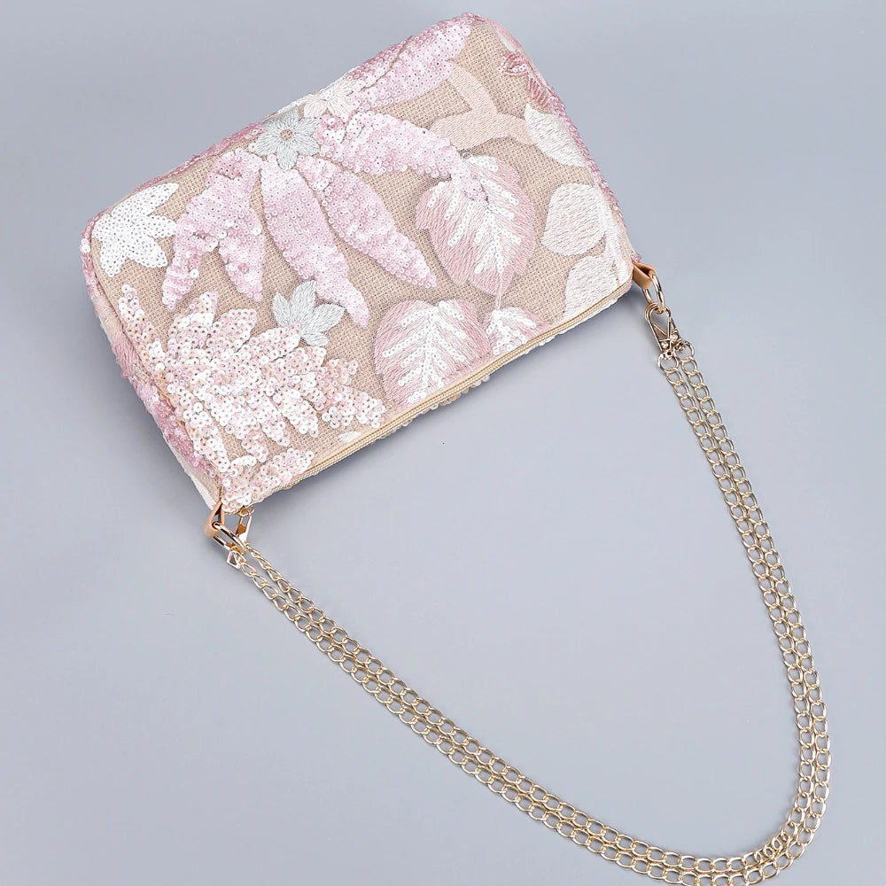 Elegante Schultertasche mit Blumenstickerei und Perlen – Ideal für Abende und Hochzeiten 2