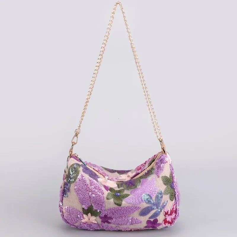 Elegante Schultertasche mit Blumenstickerei und Perlen – Ideal für Abende und Hochzeiten 7