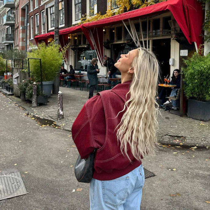 Ella | Oversized Rote Lederjacke 2