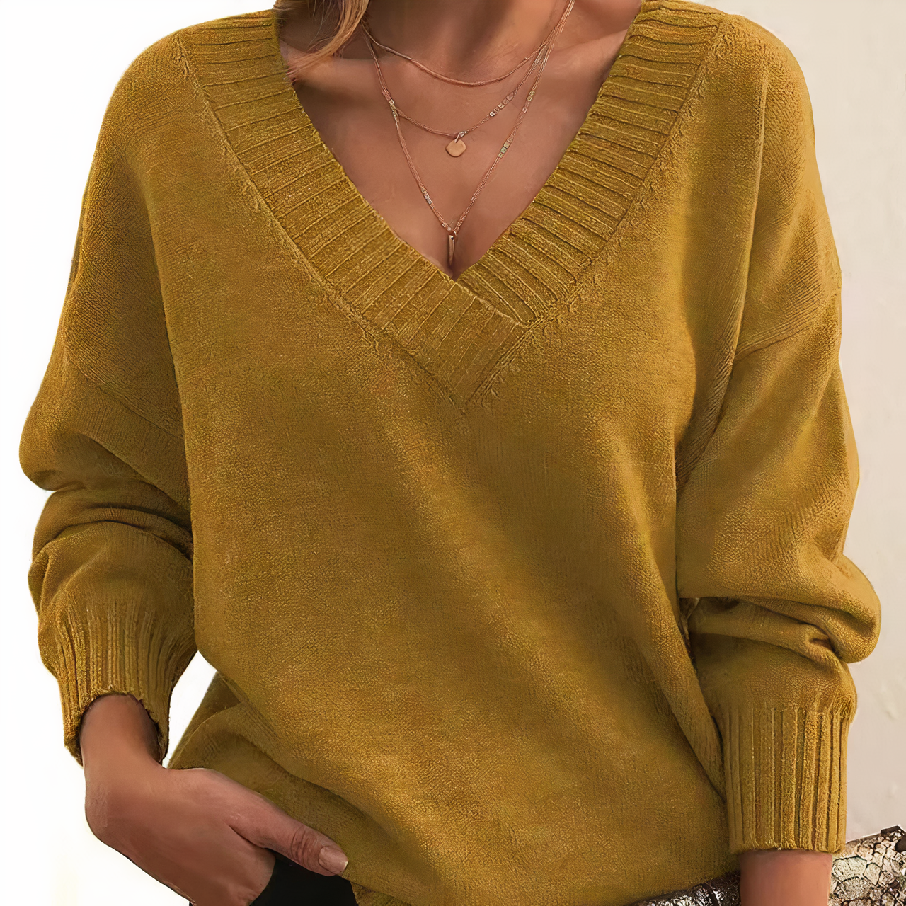 Erwyna V-Hals Damenpullover – Hochwertige Baumwolle, Zeitlose Eleganz 5