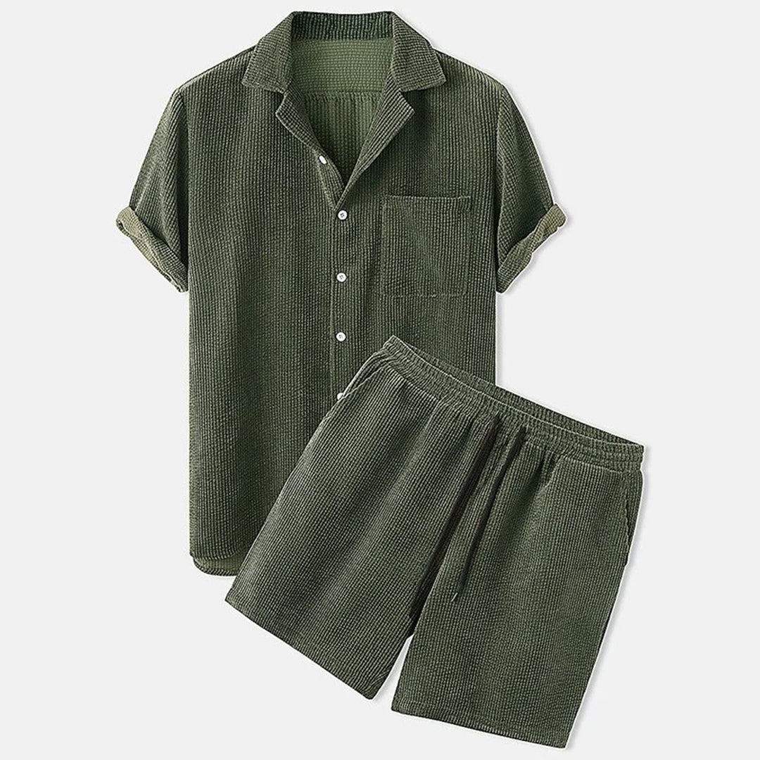 FERRAN | Herren Corduroy Set Für Den Sommer – Bequemes Männer Set Mit Kurzarmhemd Und Shorts 2