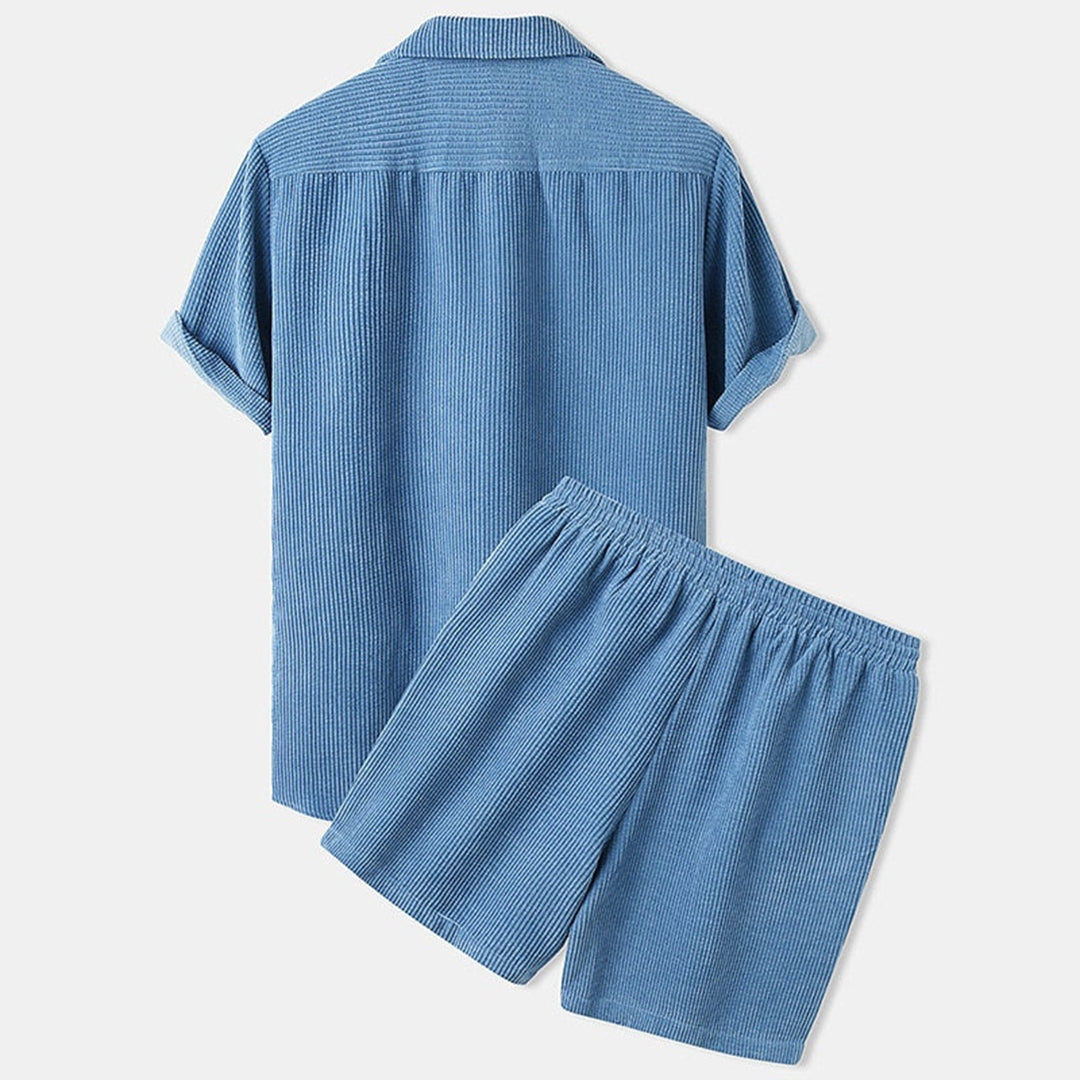 FERRAN | Herren Corduroy Set Für Den Sommer – Bequemes Männer Set Mit Kurzarmhemd Und Shorts 4
