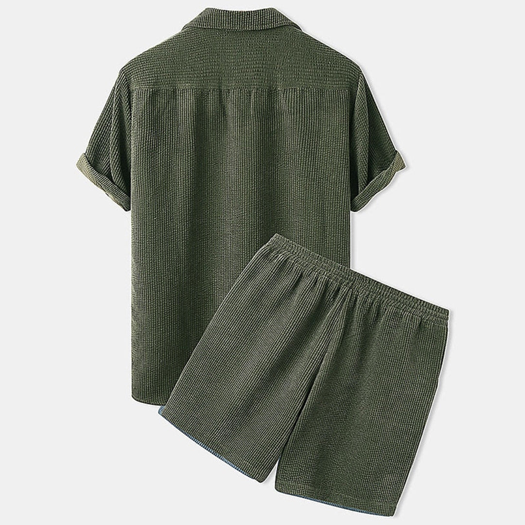 FERRAN | Herren Corduroy Set Für Den Sommer – Bequemes Männer Set Mit Kurzarmhemd Und Shorts 6