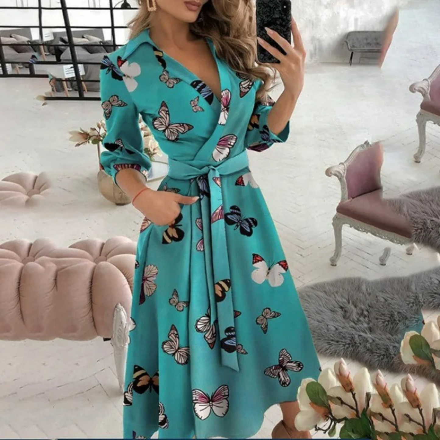 Noëlle | Blusenkleid Damen Mit Verspieltem Druck Und Elegantem Revers 6