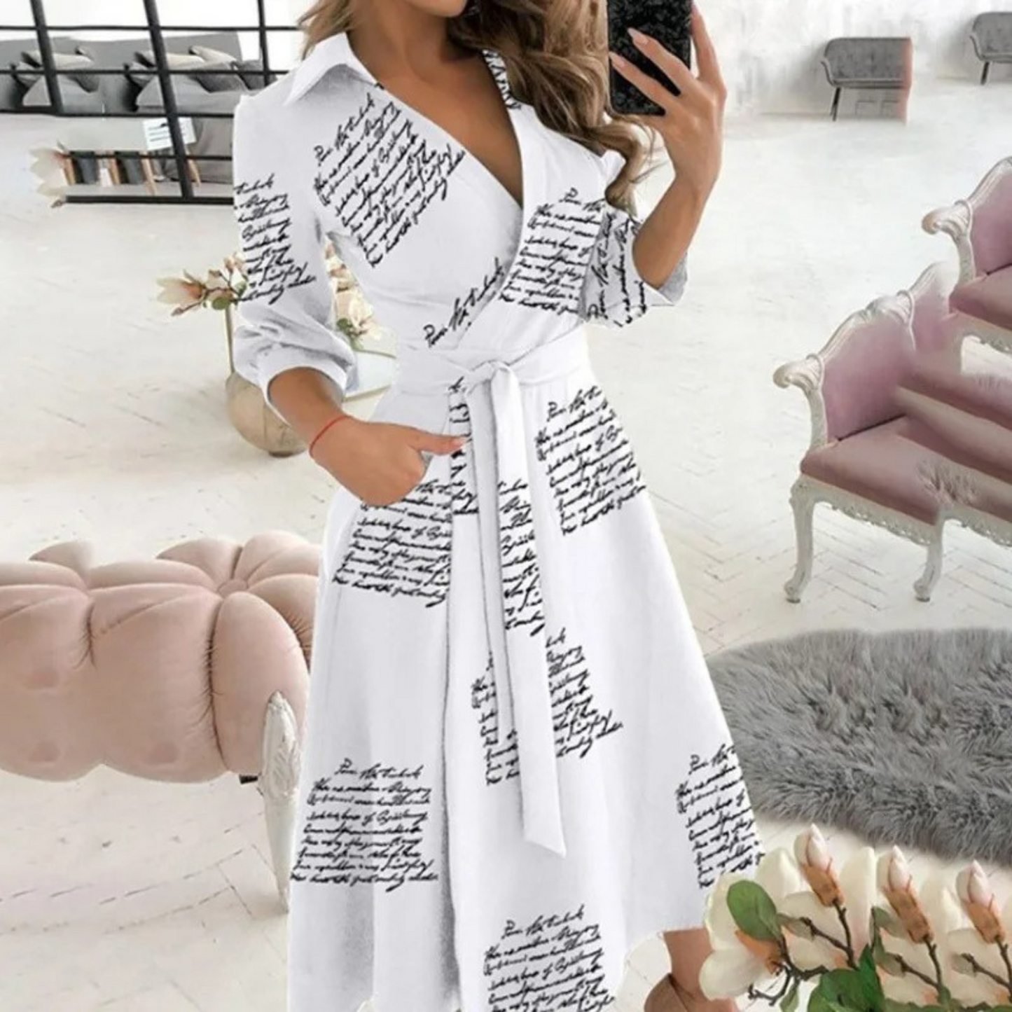 Variant image for Noëlle | Blusenkleid Damen Mit Verspieltem Druck Und Elegantem Revers-37