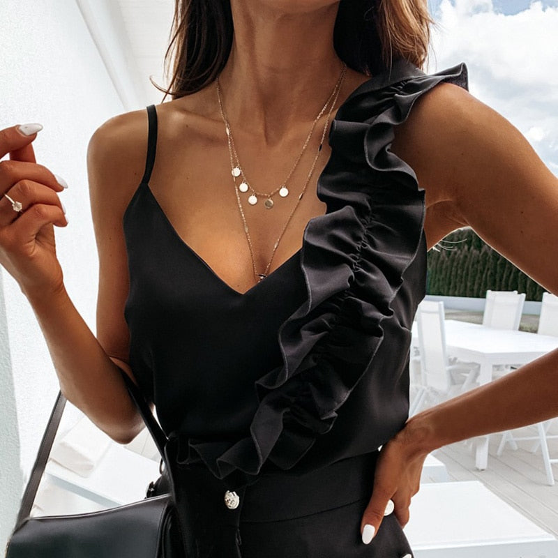 Lorraine | Damen Top Schwarz Mit Schulter-Rüsche - Chic & Trendy-6