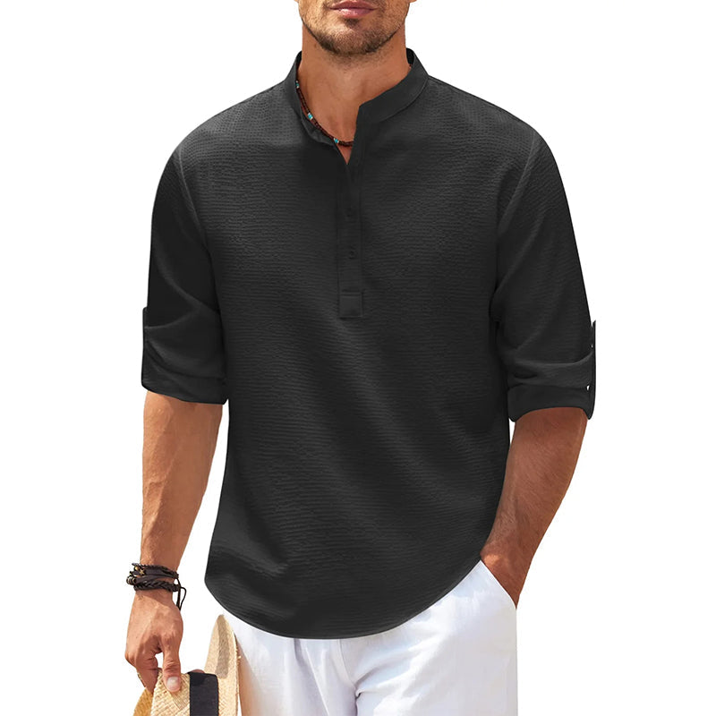 Herren | Leinen Henley Hemd Langarm für Stil und Komfort 2