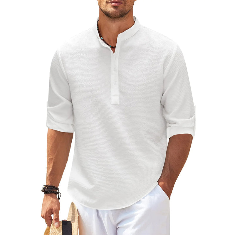 Herren | Leinen Henley Hemd Langarm für Stil und Komfort 3