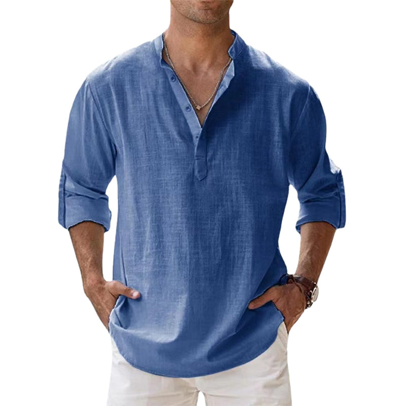 Borris | Herren Leinenhemd Henley für Sommer und Freizeit-4