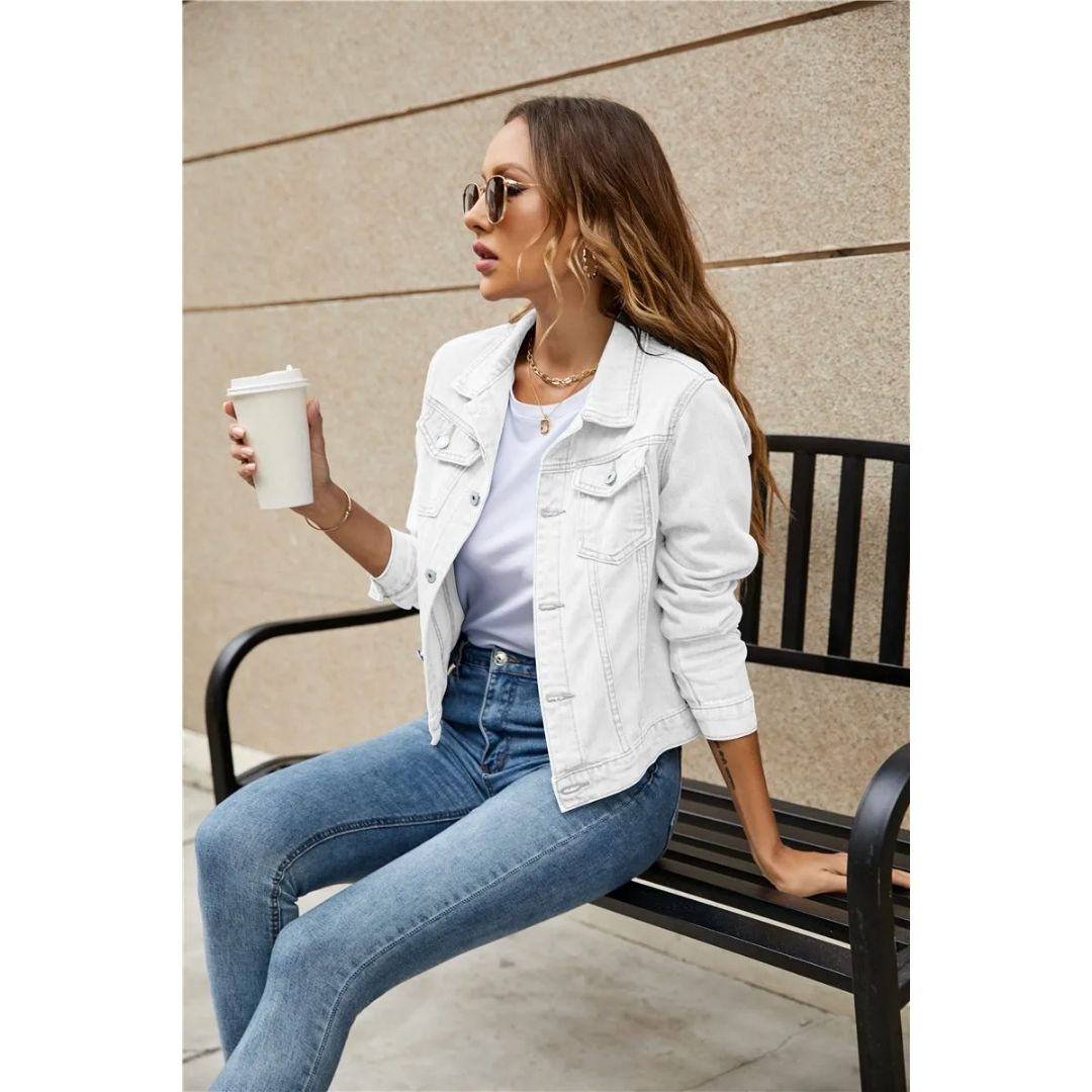 Jolanda Damen Jeansjacke – Kurz, Mit Knopfdetails 7