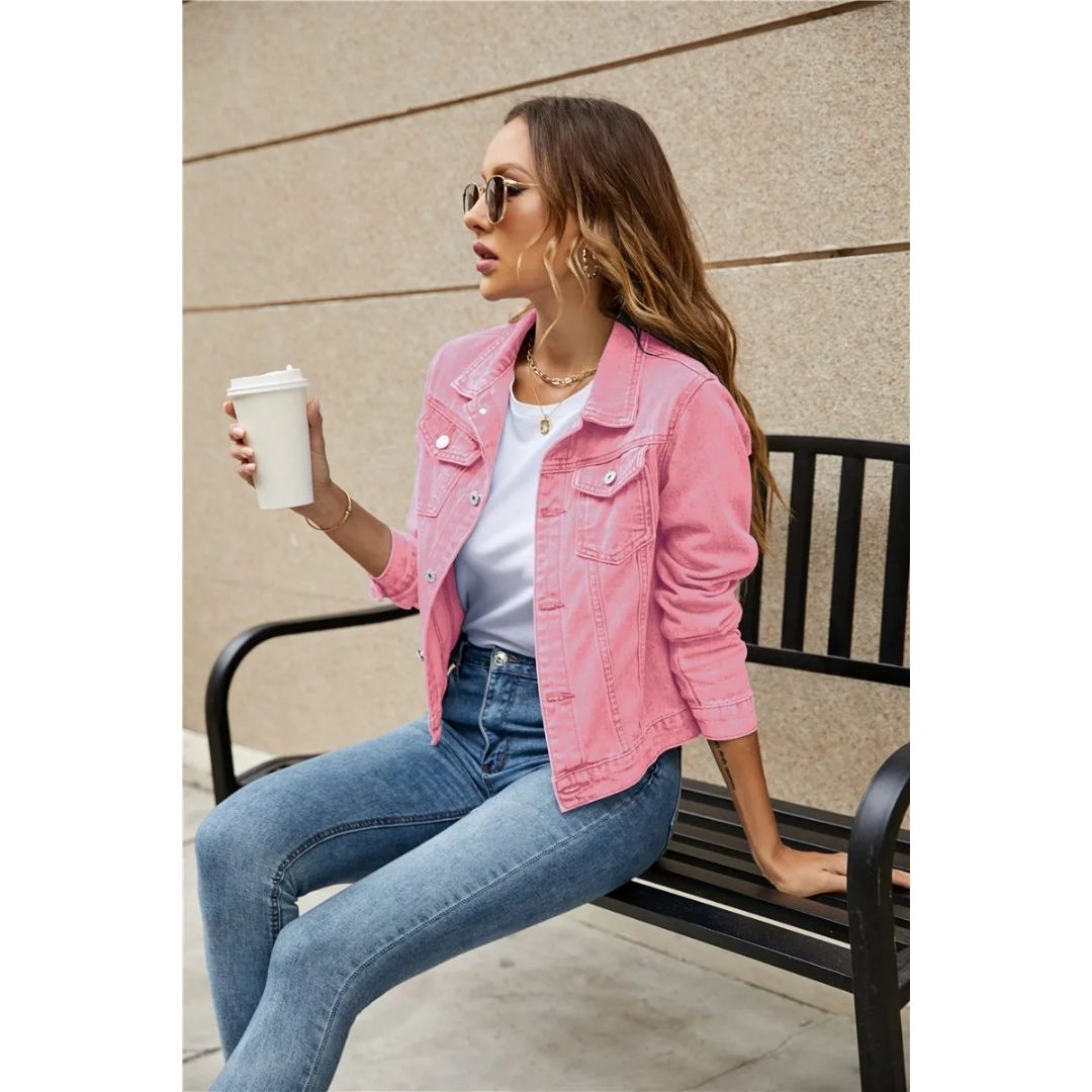 Jolanda Damen Jeansjacke – Kurz, Mit Knopfdetails 8
