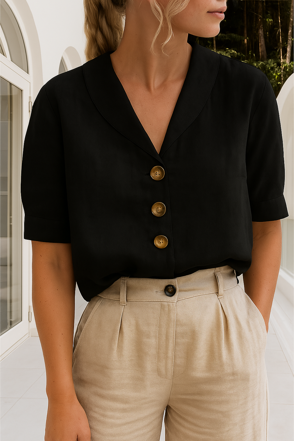 Keana | Trendiges Baumwoll-Leinen V-Ausschnitt T-Shirt für Damen 4