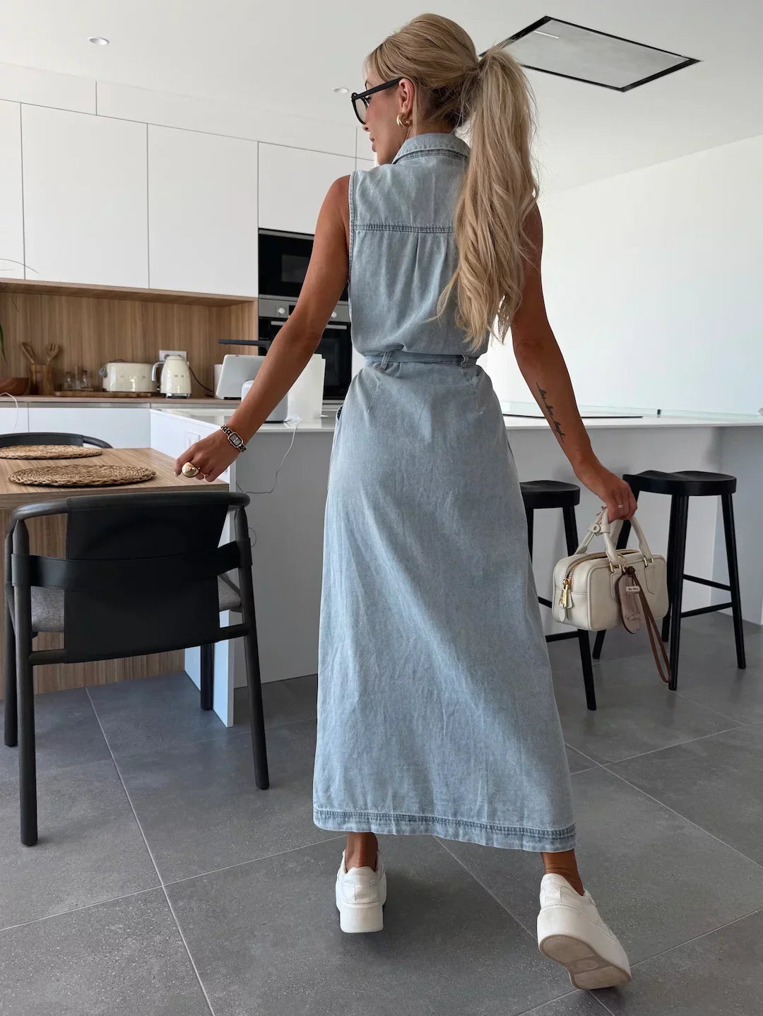 Mirella | Maxi Kleid Denim für Damen im Sommer mit A-Linie und verstellbaren Trägern 2