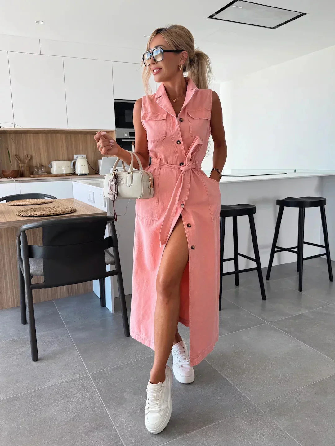 Mirella | Maxi Kleid Denim für Damen im Sommer mit A-Linie und verstellbaren Trägern 7