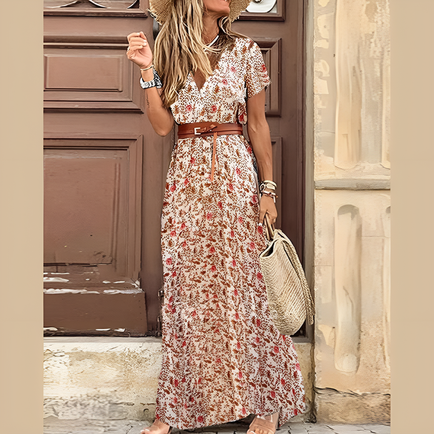 Amelia | Bohemian Vintage Damenkleid Mit Gürtel Und Fließender Silhouette-4