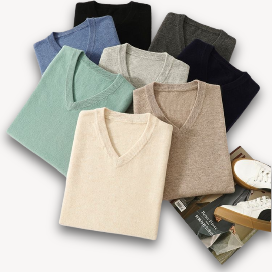 Loravelle | Men's Cashmere V-Neck Sweater - Slim Fit - Soft & Lightweight - Casual & Formal Wear - Adult Clothing Hause Lune