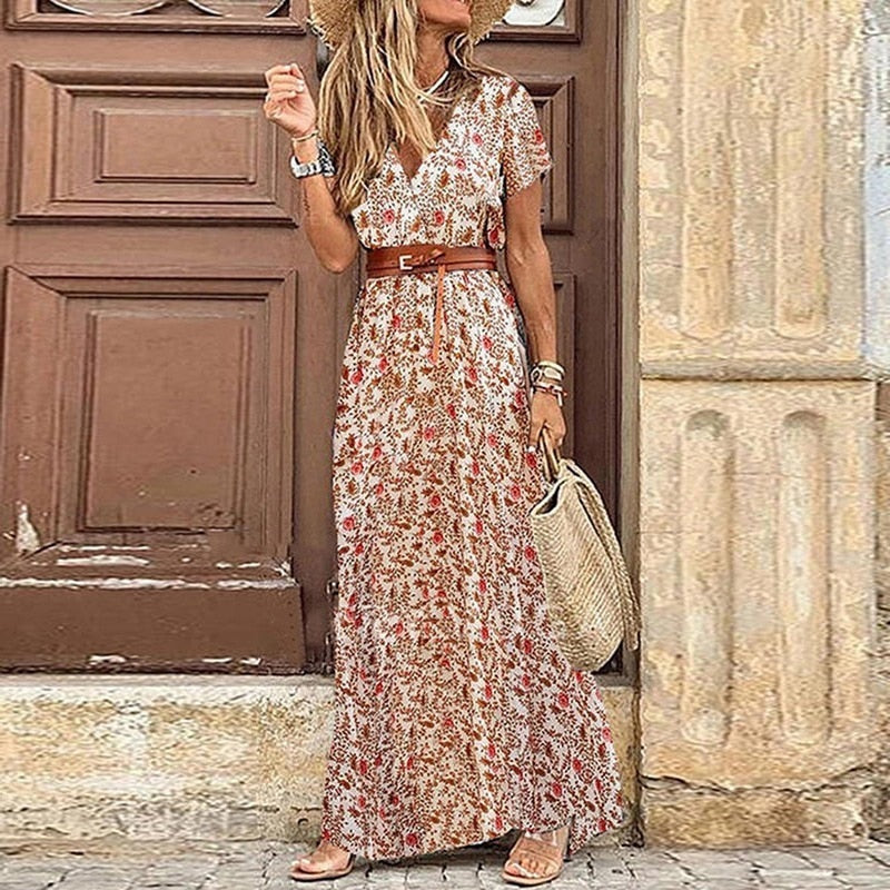 Amelia | Bohemian Vintage Damenkleid Mit Gürtel Und Fließender Silhouette-6