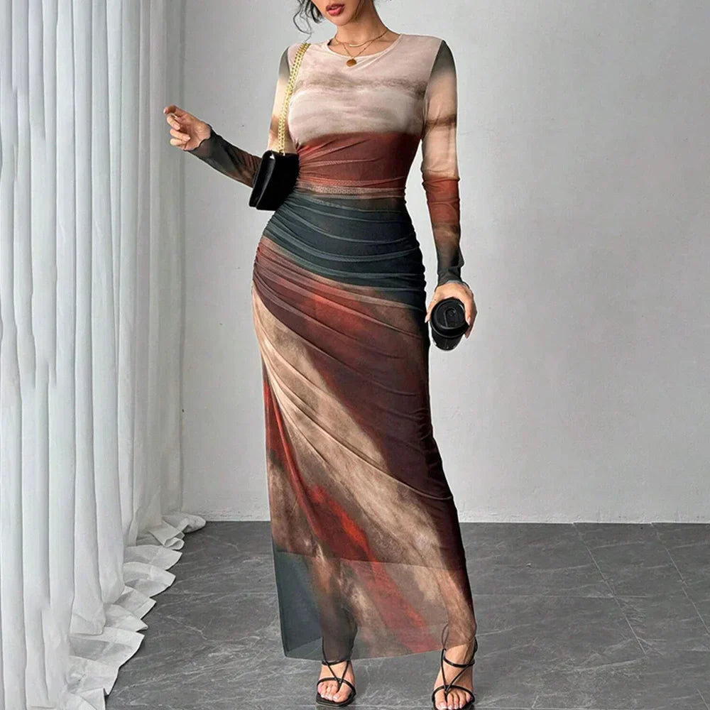 Yanisha | Elegantes Maxikleid Langarm für Damen im Sommer-3