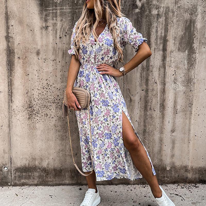 Zoey | Elegantes Sommerkleid Damen Mit Blumenmuster Und Schlitz Für Unvergessliche Sommermomente 2