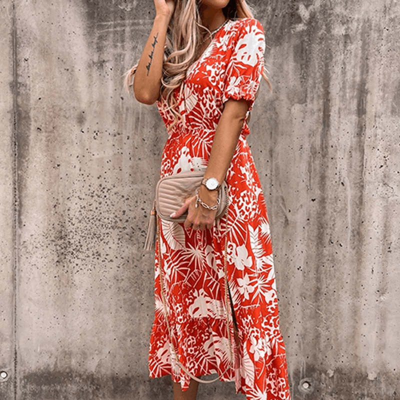 Zoey | Elegantes Sommerkleid Damen Mit Blumenmuster Und Schlitz Für Unvergessliche Sommermomente 4