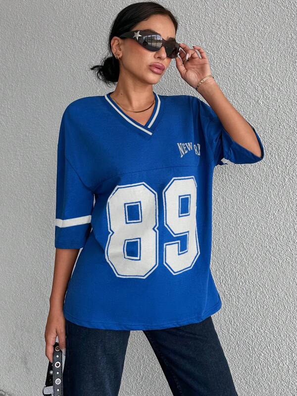 Tirza | Oversized T-Shirt Damen mit V-Ausschnitt im Sportlichen Varsity-Look 3